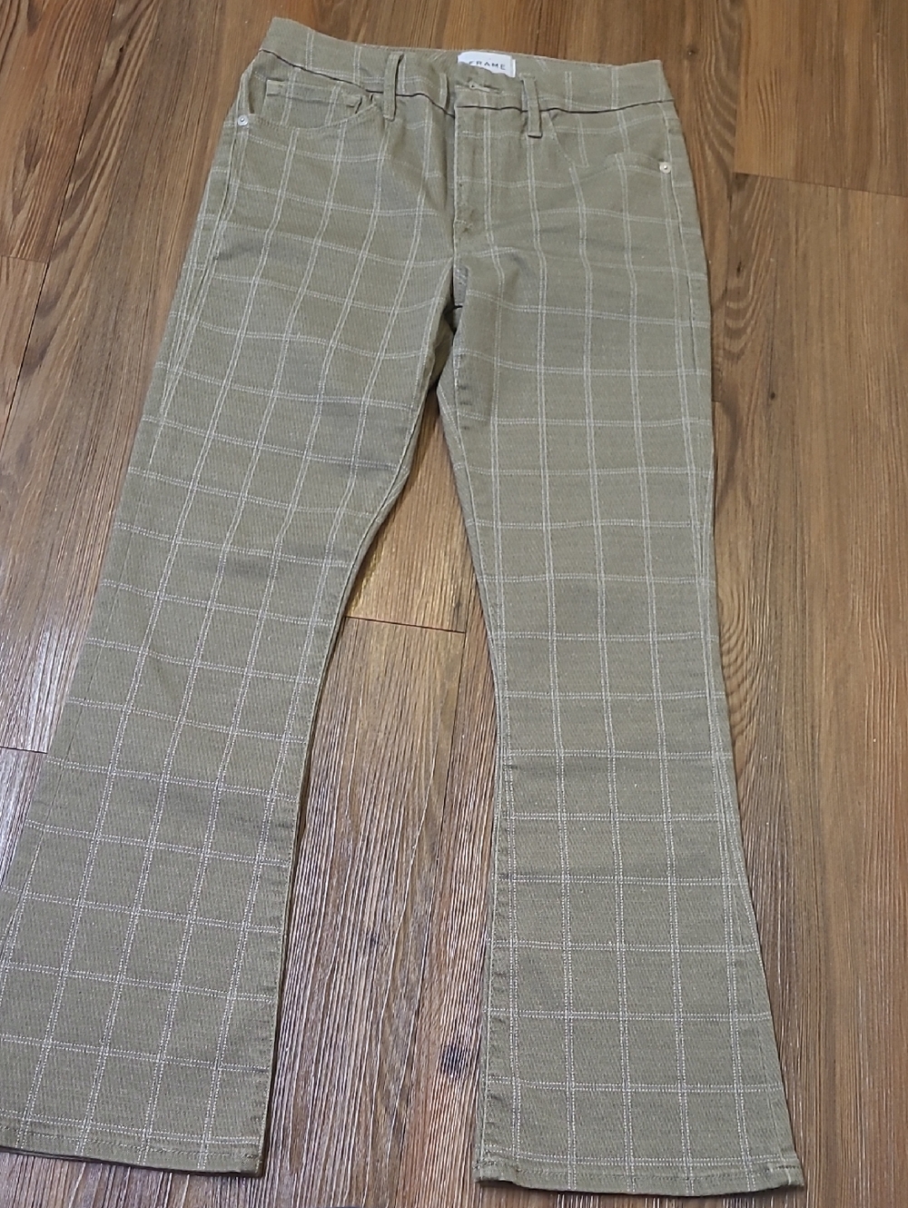 FRAME Plaid Trousers in Olive Gray used good size 27 for women.